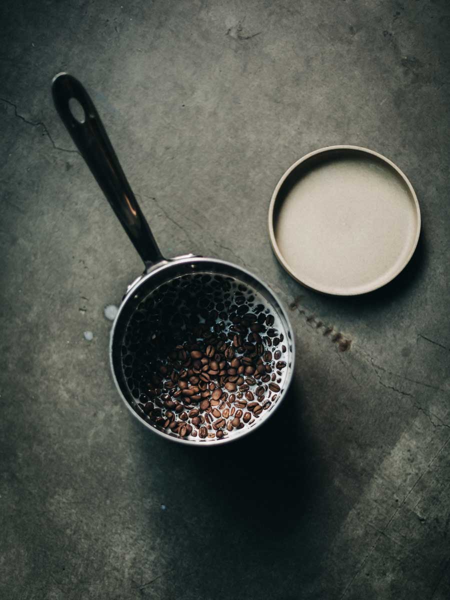 Step Two Steep Salvadoran Coffee Beans in warm milk cream mixture